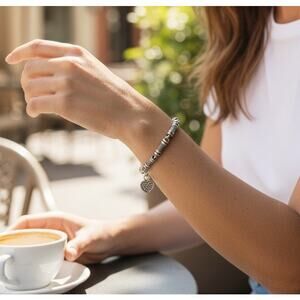 Vintage 925 Sterling Silver Beaded Bracelet w/ Heart Charm – 7” Love Pendant